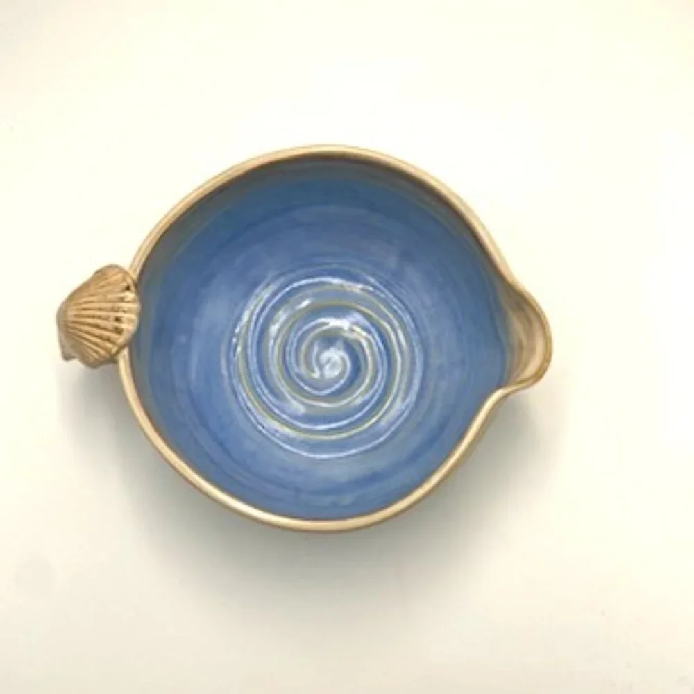 Christine Stevens Pottery Bowl Signed Shell Handle & Spout Ocracoke‎ NC Coastal